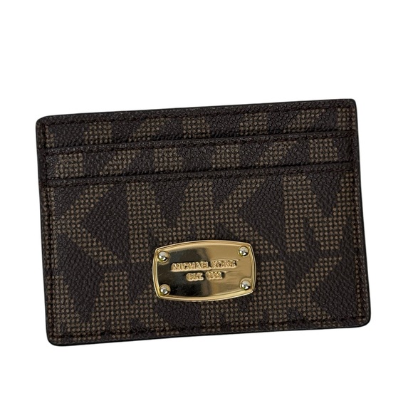 MICHAEL KORS SIGNATURE MK LOGO CARD HOLDER WALLET CASE BROWN/GOLD - Picture 2 of 15